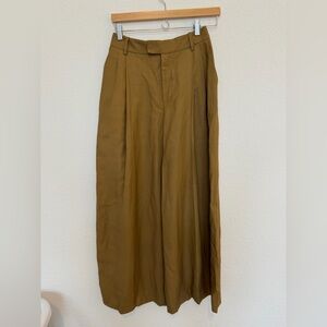 Partow Trousers Jimson Linen Blend Wide Leg Pleated Brown Size 4